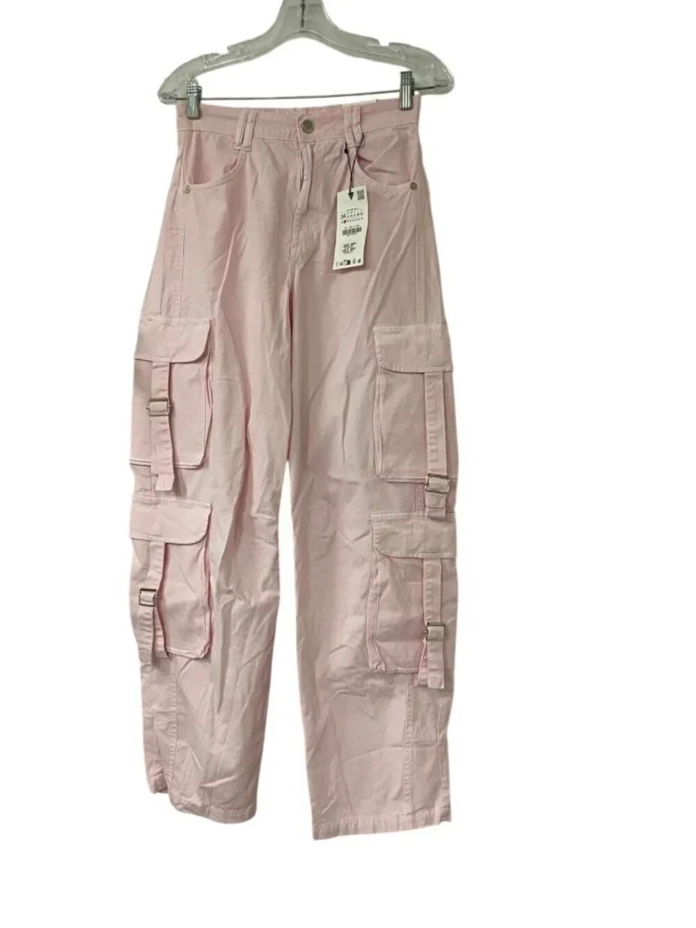 Zara Womens Cargo Pants EU 34 US 2 Pink TRF Trouser Mid Rise Cotton 5520/119 NWT